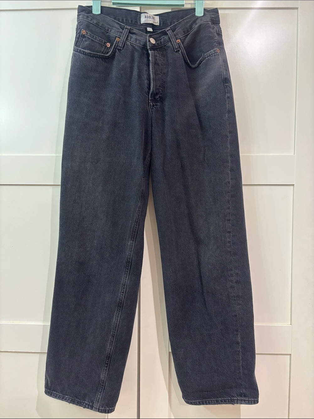 AGOLDE Women’s V-Front Black Wide-Leg Jeans, 28